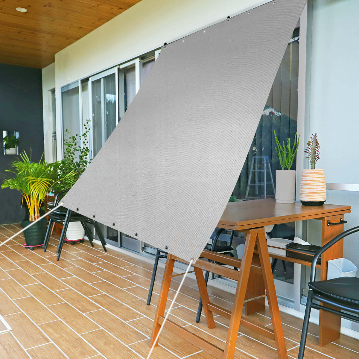 日除け 遮熱オーニング 180cm×180cm ホワイト シルバー