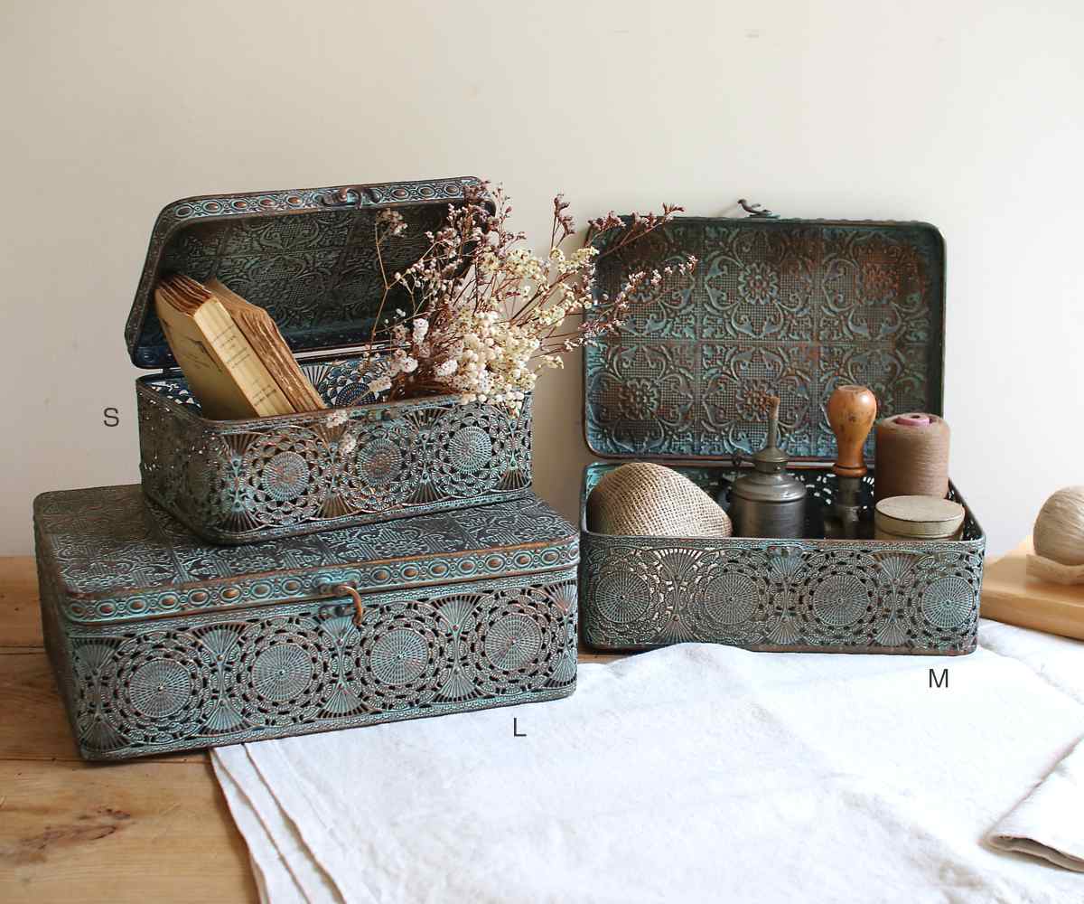 収納ボックス アンクブリキボックス S 小物入れ ふた付き 幅25.5×奥行