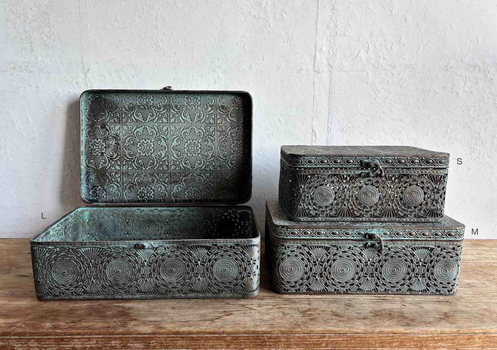 収納ボックス アンクブリキボックス L 小物入れ ふた付き 幅36×奥行