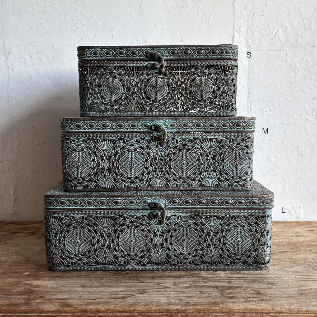 収納ボックス アンクブリキボックス L 小物入れ ふた付き 幅36×奥行