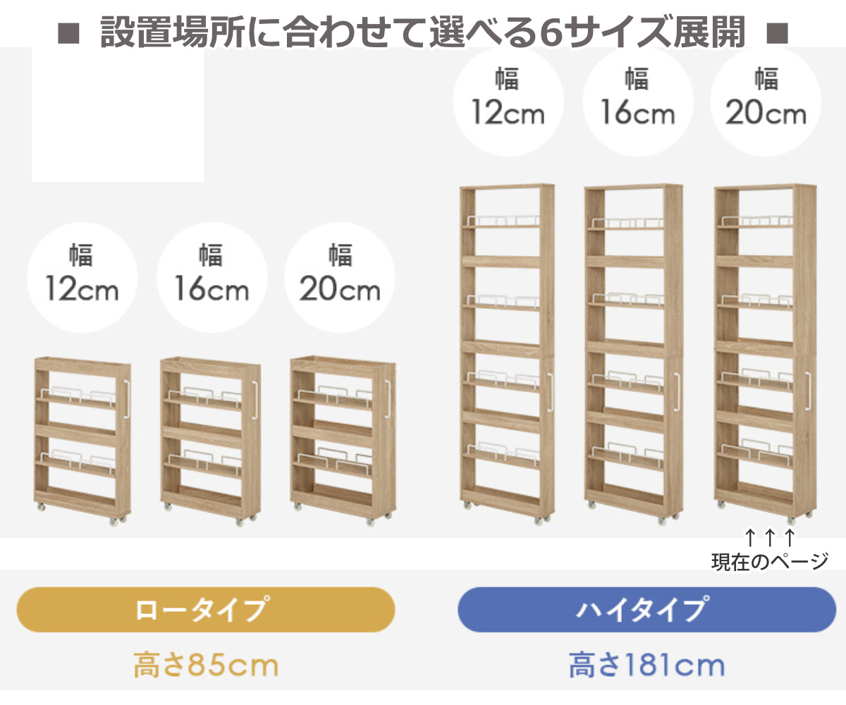HAGiHARA（萩原） 隙間収納ワゴン 幅20cm ハイタイプ キャスター付