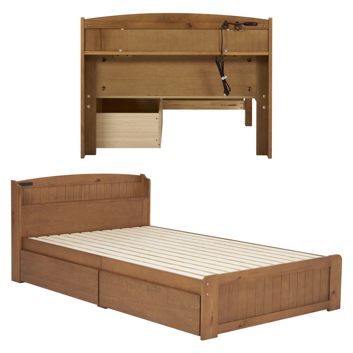 HAGiHARA（萩原） ベッド シングル 引出し2杯 ポケットマットレス付