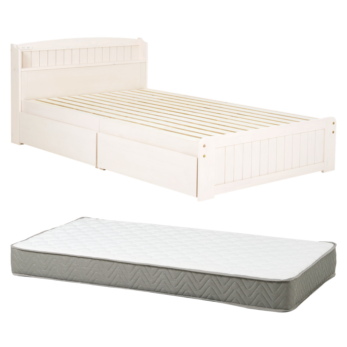 HAGiHARA（萩原） ベッド シングル 引出し2杯 ポケットマットレス付