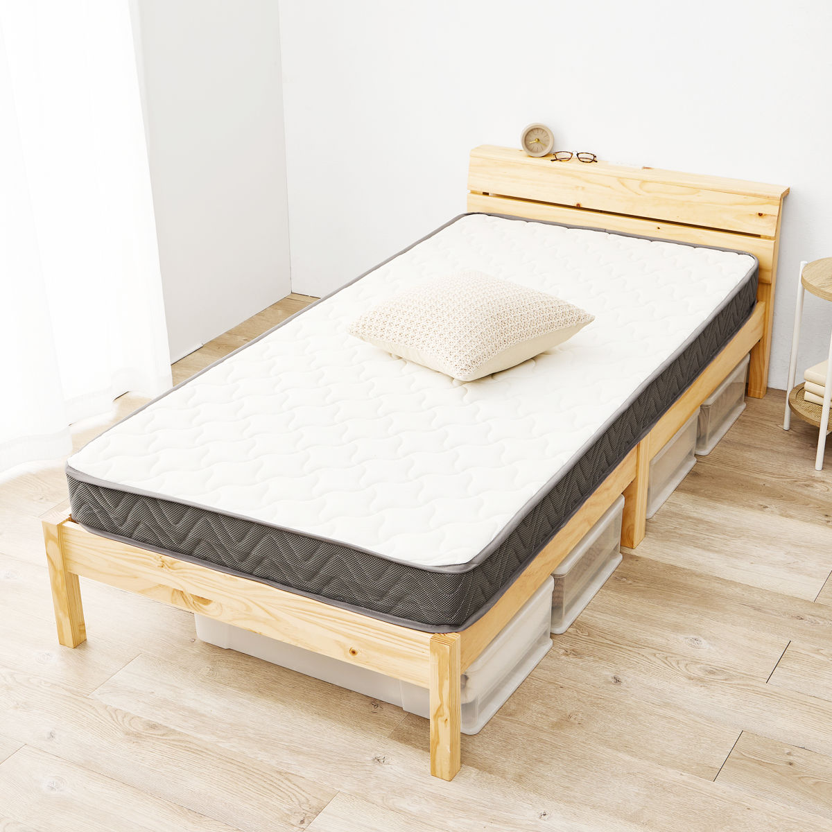 HAGiHARA（萩原） 3分組立ベッド シングル ボンネルマットレス付