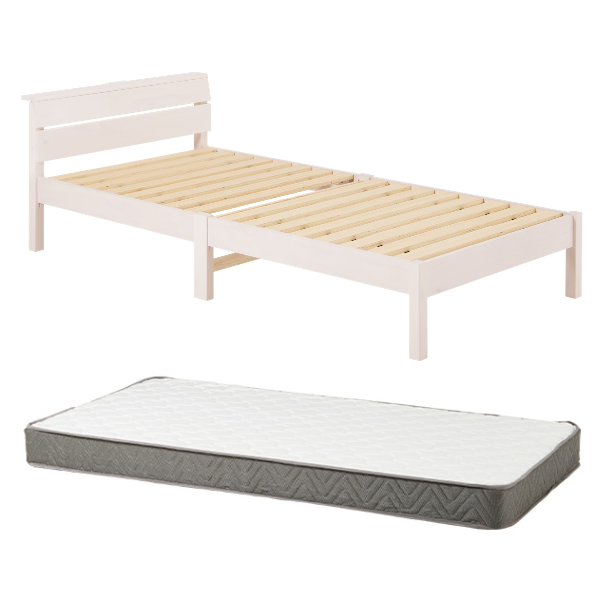 HAGiHARA（萩原） 3分組立ベッド シングル ボンネルマットレス付 