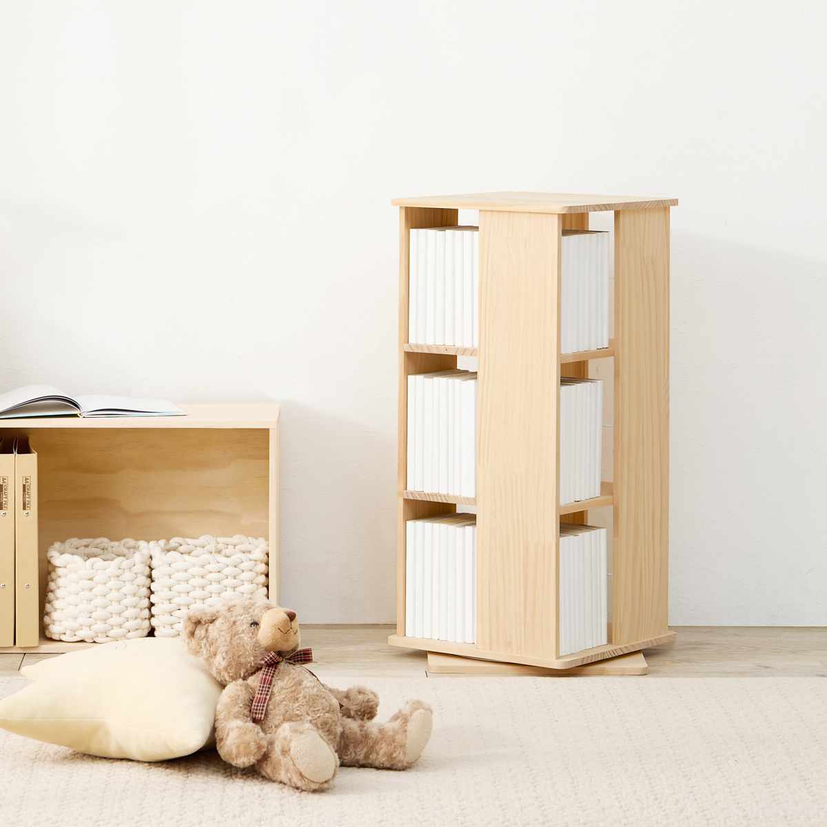 回転式 コミックラック 3段 幅46.5cm 完成品 パイン材 （ 本棚 ラック