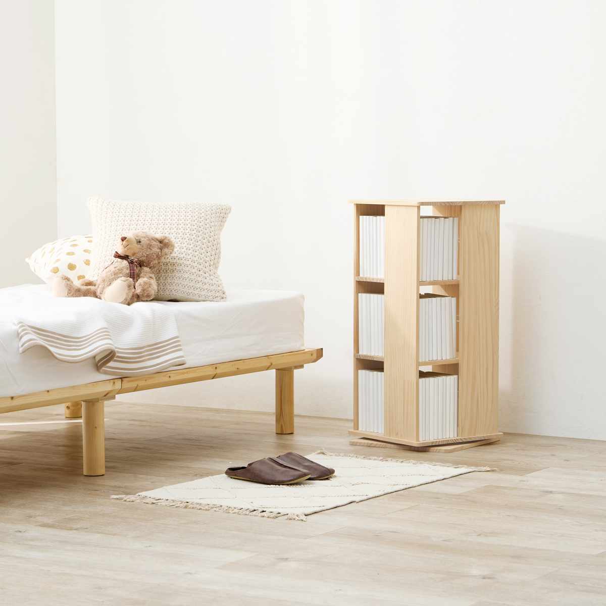 回転式 コミックラック 3段 幅46.5cm 完成品 パイン材 （ 本棚 ラック