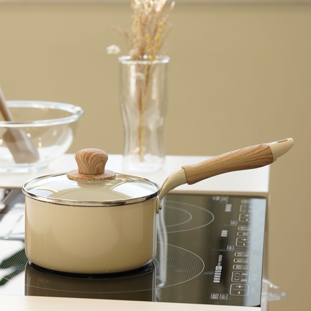 パール金属 片手鍋 18cm IH対応 ガラス蓋付き セラミール （ ガス火