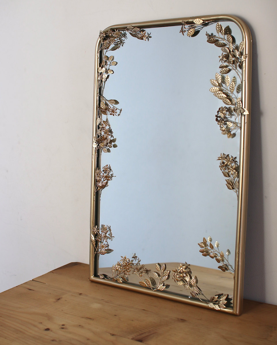 ミラー 壁掛け 幅35.5×高さ54cm フローラルミラー （ 鏡 立て掛け