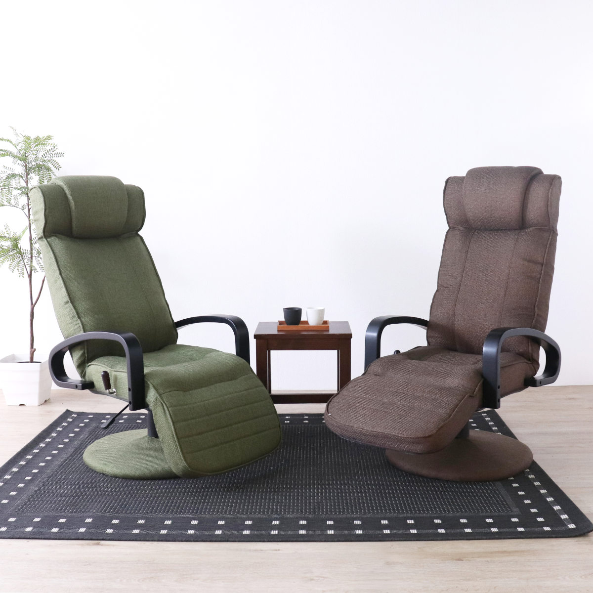 高座椅子 回転式 昇降式 ハイバック リクライニングチェア ポケット