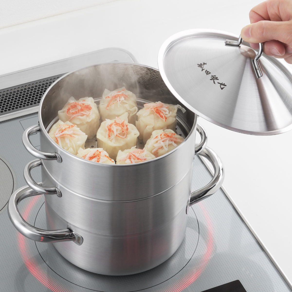 ヨシカワ 飲茶蒸し鍋 16cm 3段 IH対応 ステンレス製 日本製 菰田欣也