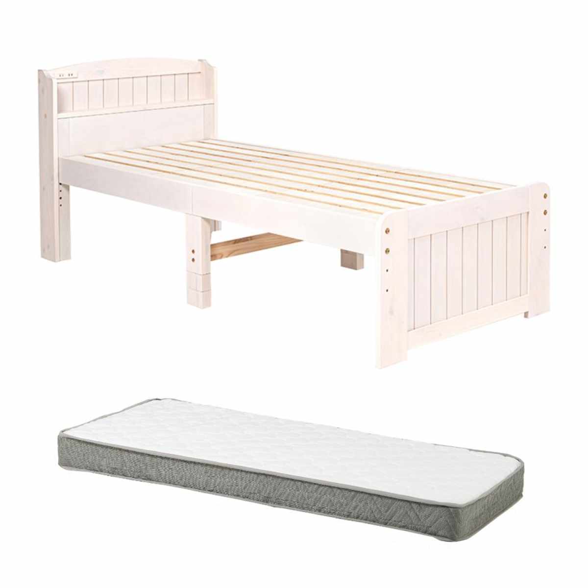 すのこベッド セミシングルショート ボンネルマットレス付 宮棚 2口