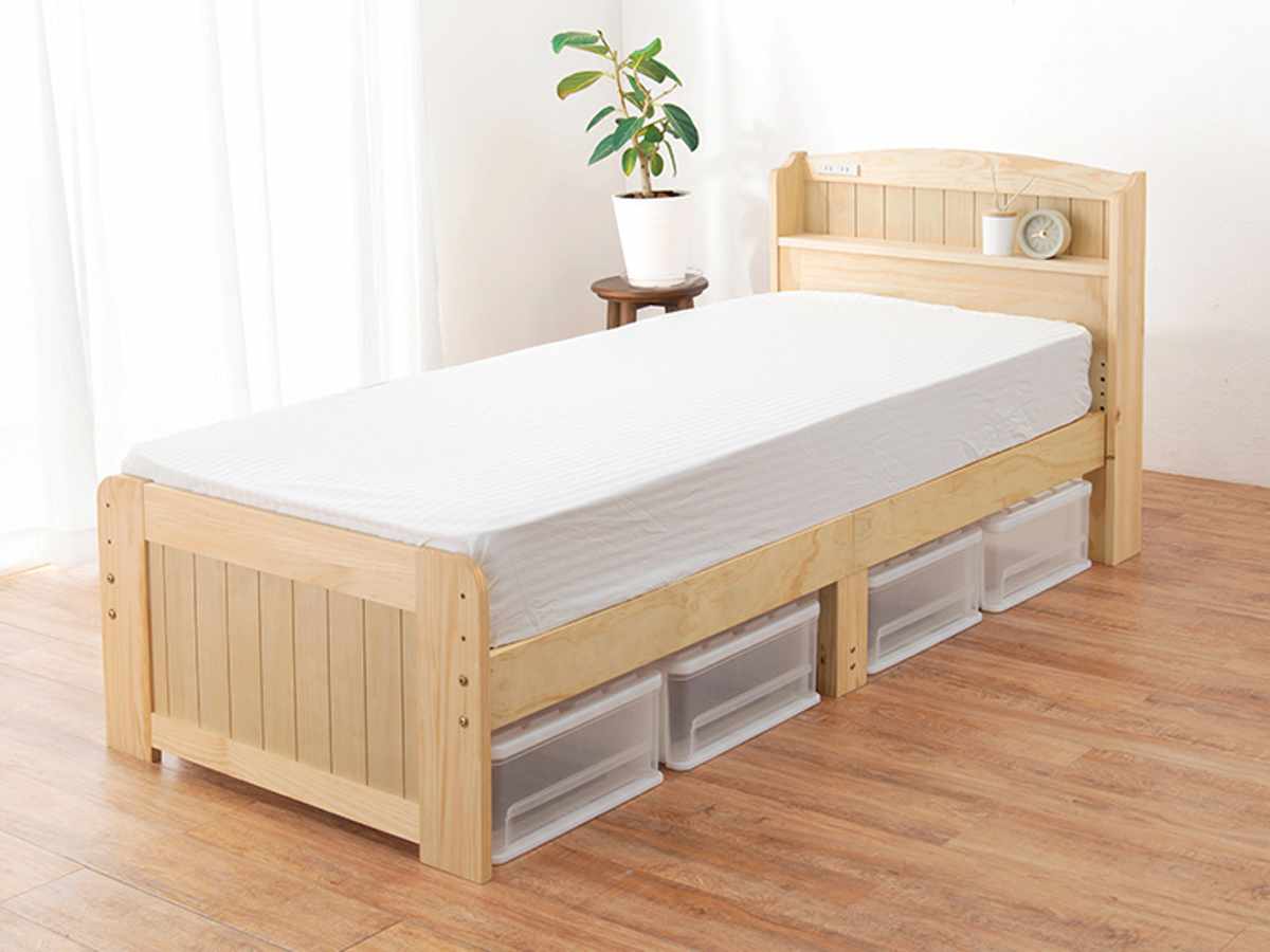 すのこベッド セミシングルショート ポケットマットレス付 宮棚 2口