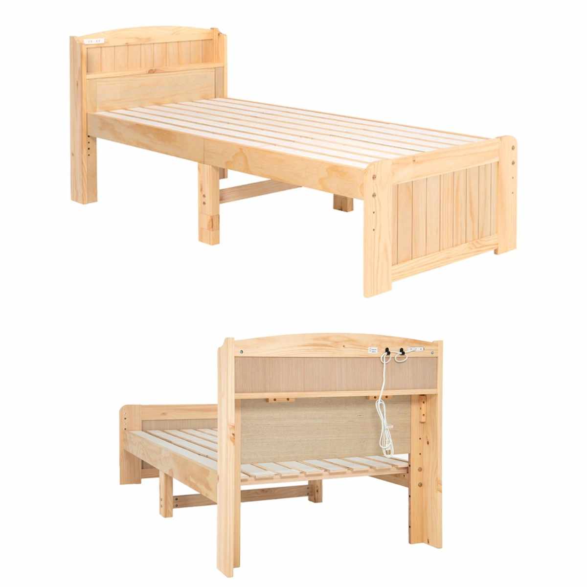 すのこベッド セミシングルショート ポケットマットレス付 宮棚 2口