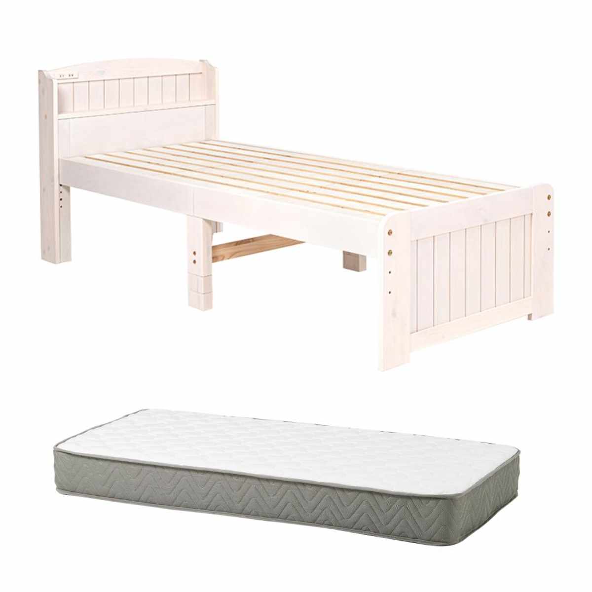 すのこベッド セミシングルショート ポケットマットレス付 宮棚 2口