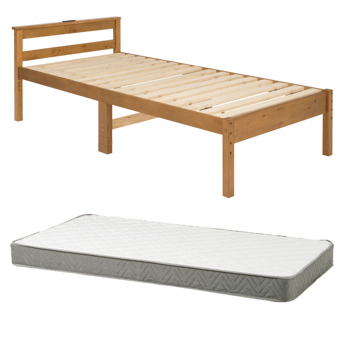 HAGiHARA（萩原） すのこベッド シングル ボンネルマットレス付 宮棚 2