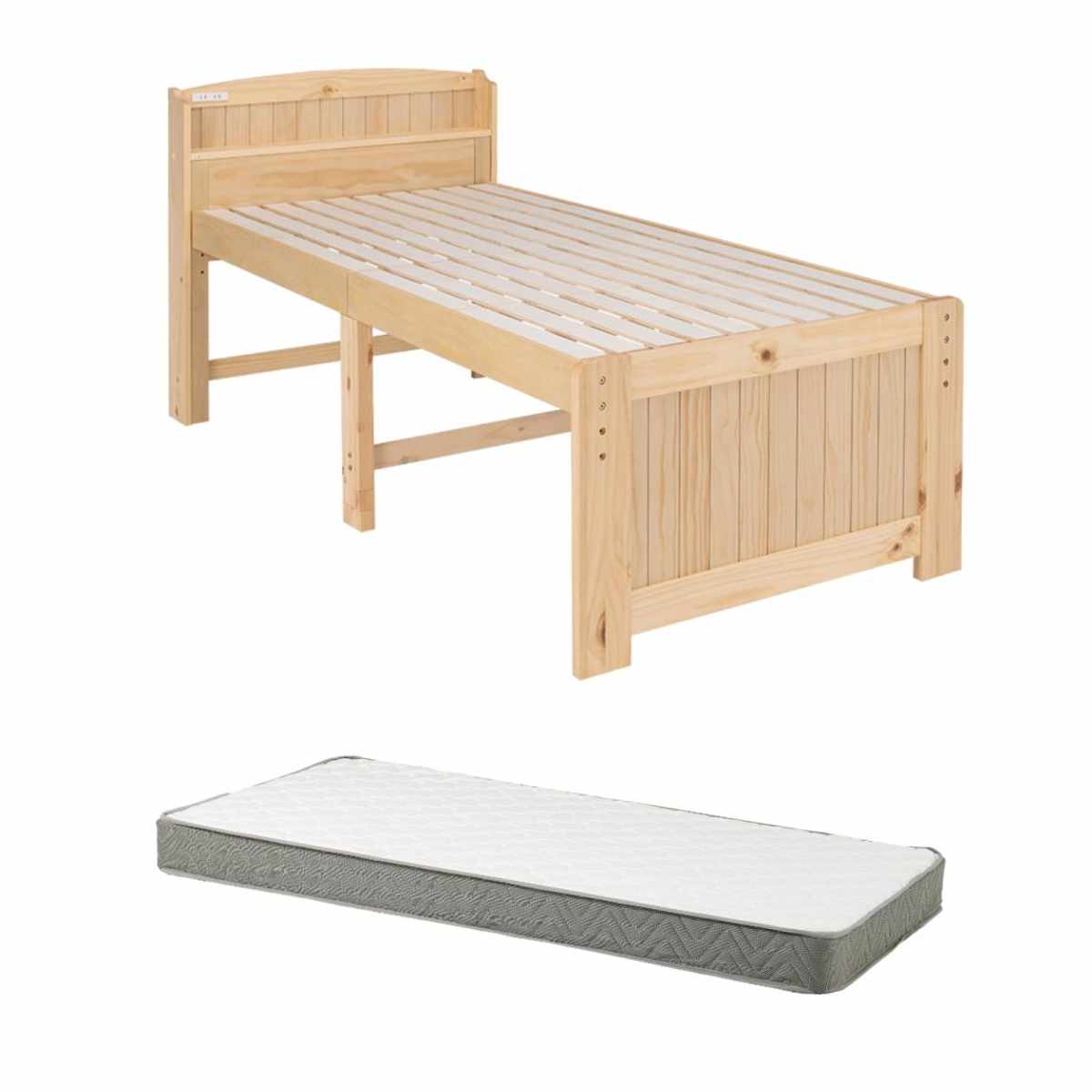 すのこベッド シングル ボンネルマット付 宮棚 2口コンセント付