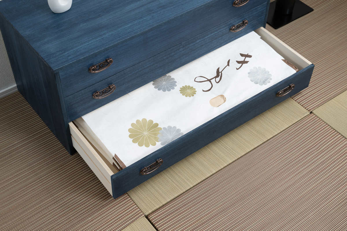 桐タンス 幅98.5cm 3段 藍染め デニム 日本製 （ 桐チェスト 桐箱 天然