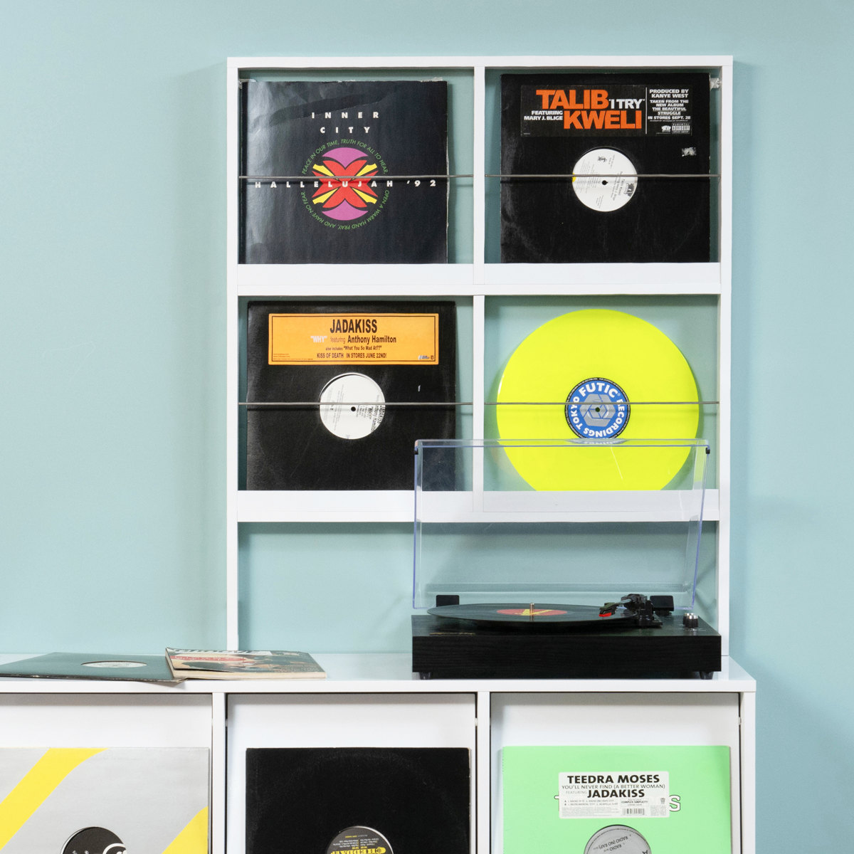 壁面レコードラック 幅74.5cm 4マス ホワイト （ レコードラック 壁面