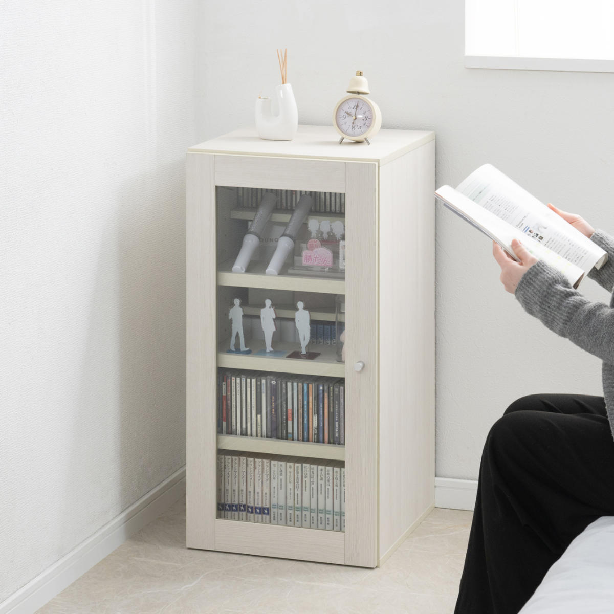 ラック 幅39cm ガラス扉タイプ 推し活収納 （ 棚 組み合わせ A4対応