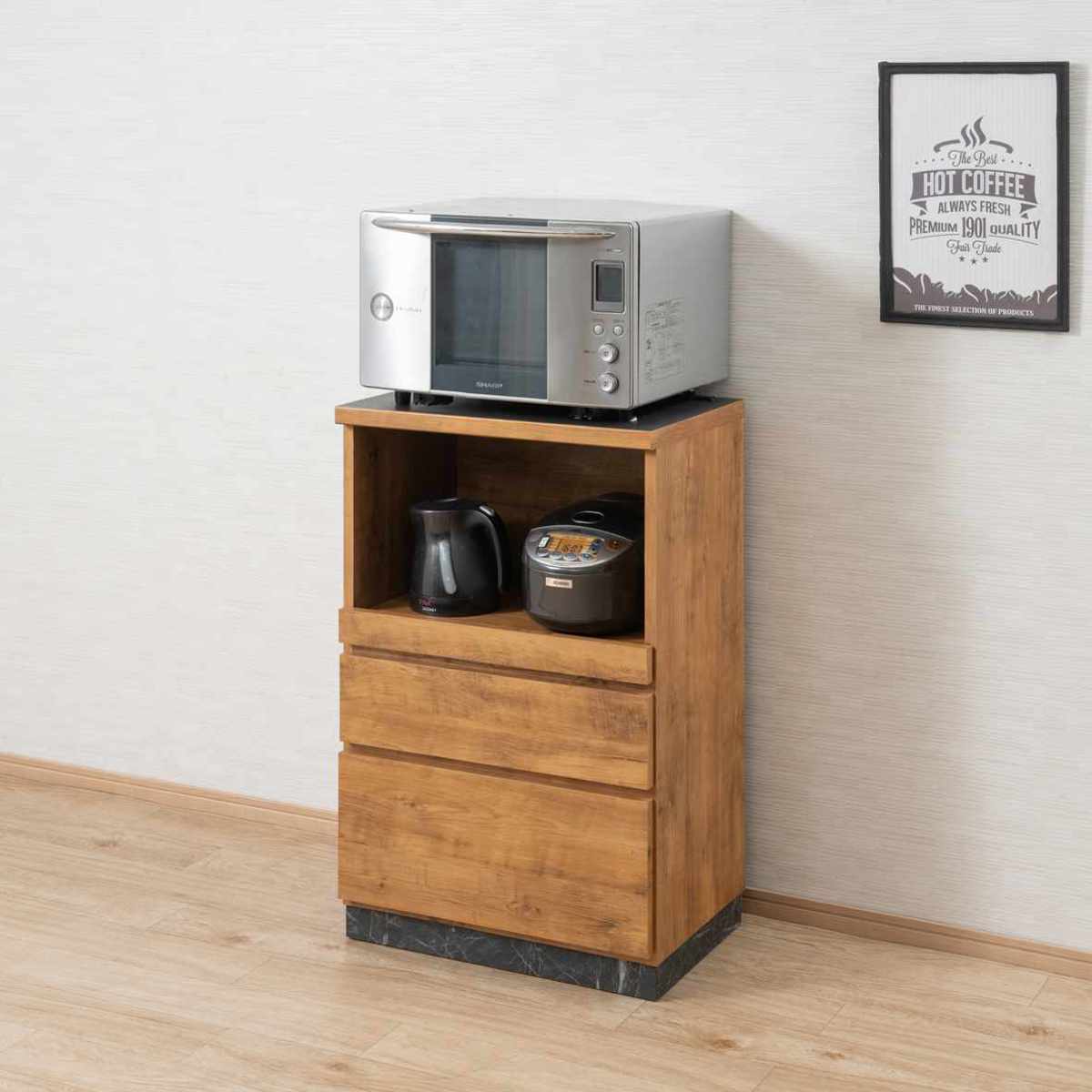 キッチンカウンター 幅60cm スライド棚 2口コンセント 背面化粧 日本製