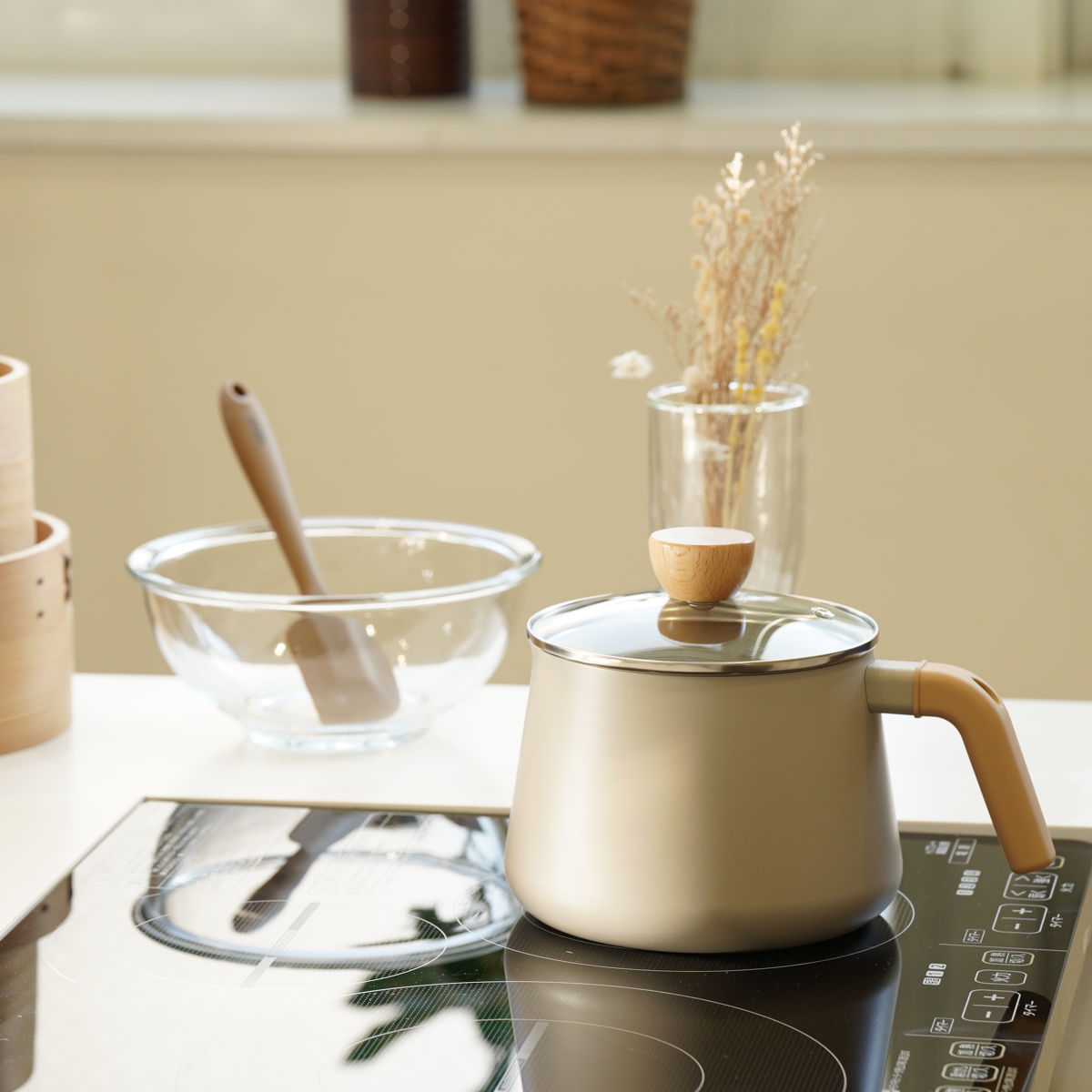 パール金属 マルチポット 17cm IH対応 ガラス蓋付き スプル （ ガス火