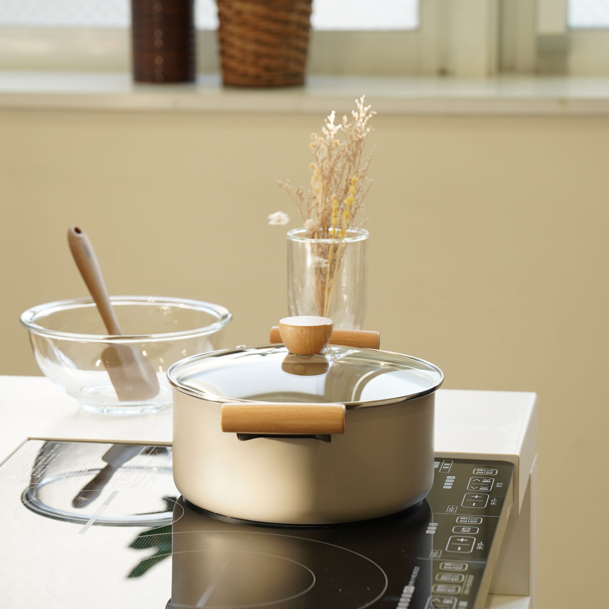 パール金属 両手鍋 20cm 深型 IH対応 ガラス蓋付き スプル （ ガス火