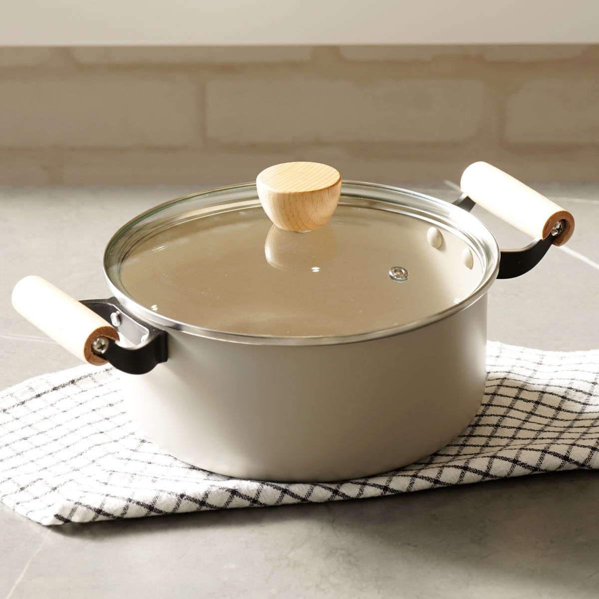 パール金属 両手鍋 20cm 深型 IH対応 ガラス蓋付き スプル （ ガス火