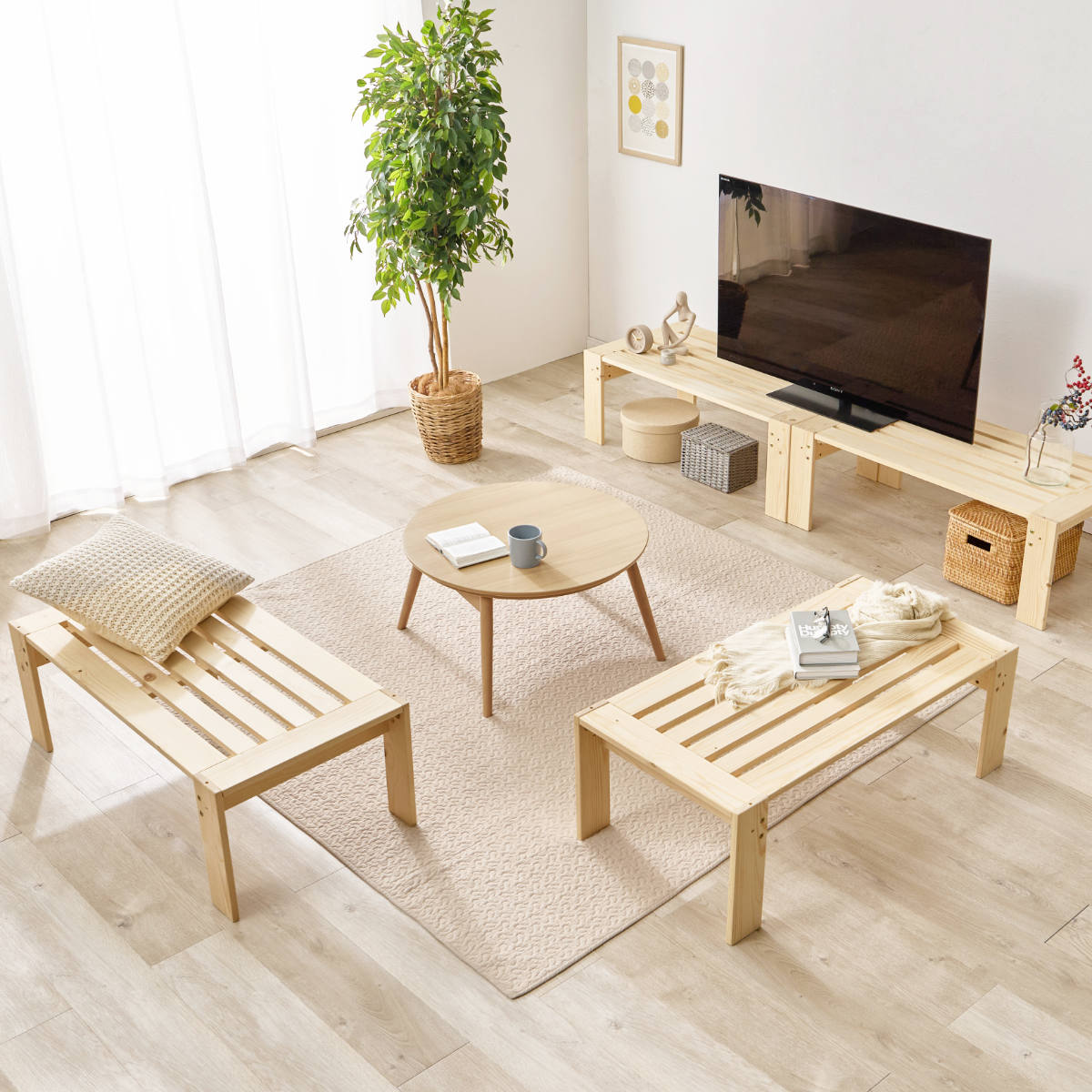 HAGiHARA（萩原） 分割式ベッド シングル パイン材 組立簡単 3WAY