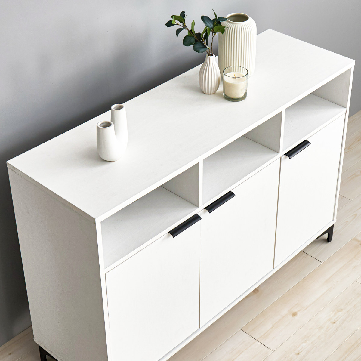 HAGiHARA（萩原） キャビネット 幅120cm 木目調 背面化粧 （ 棚 ラック