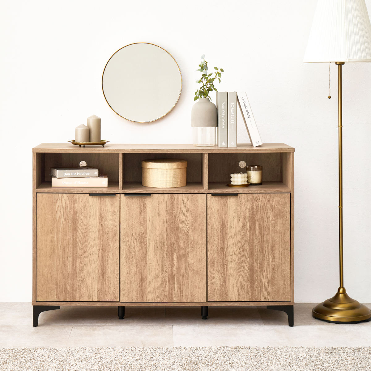 HAGiHARA（萩原） キャビネット 幅120cm 木目調 背面化粧 （ 棚 ラック