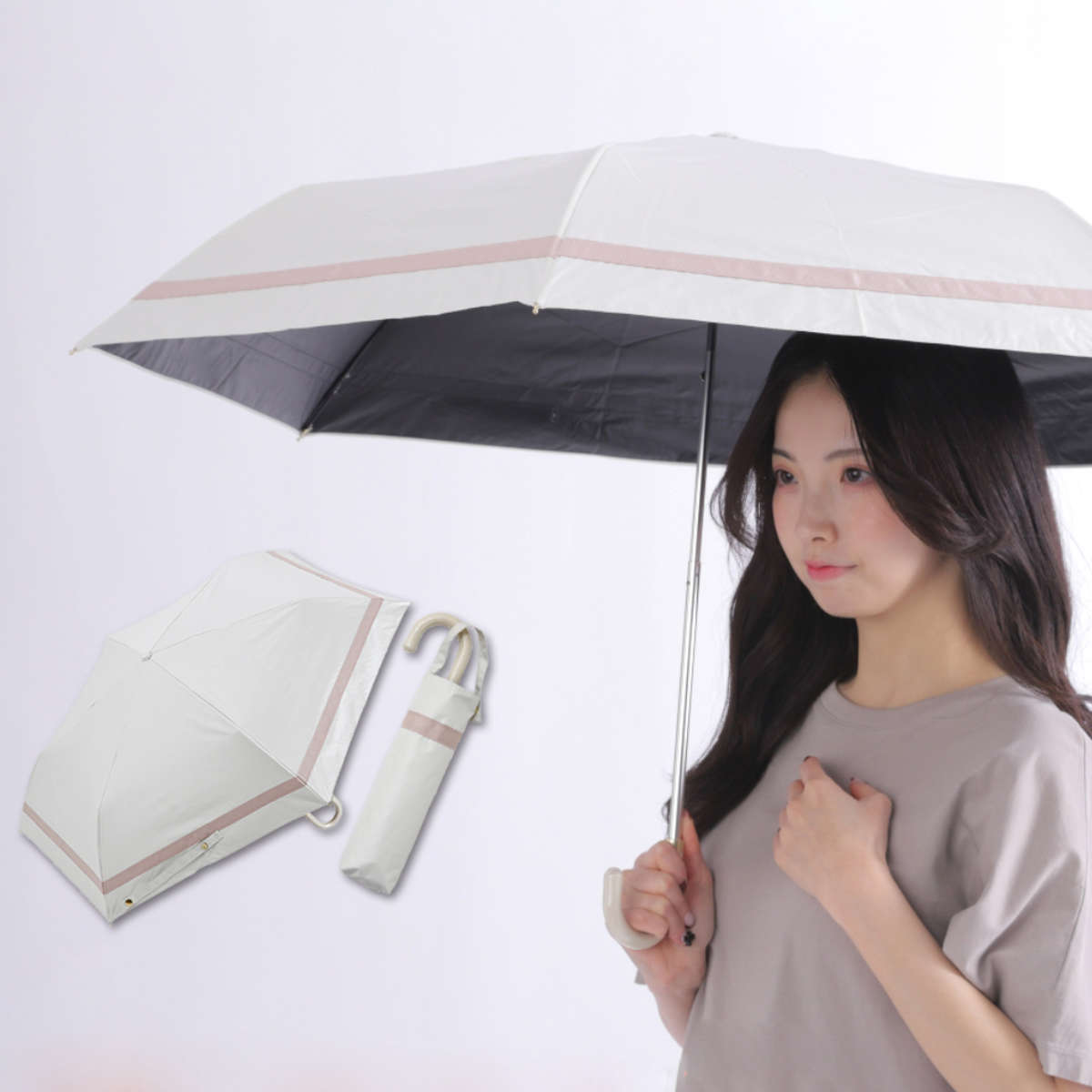 折りたたみ傘 晴雨兼用 LINEDROPS グログランリボン 50cm 手開き式