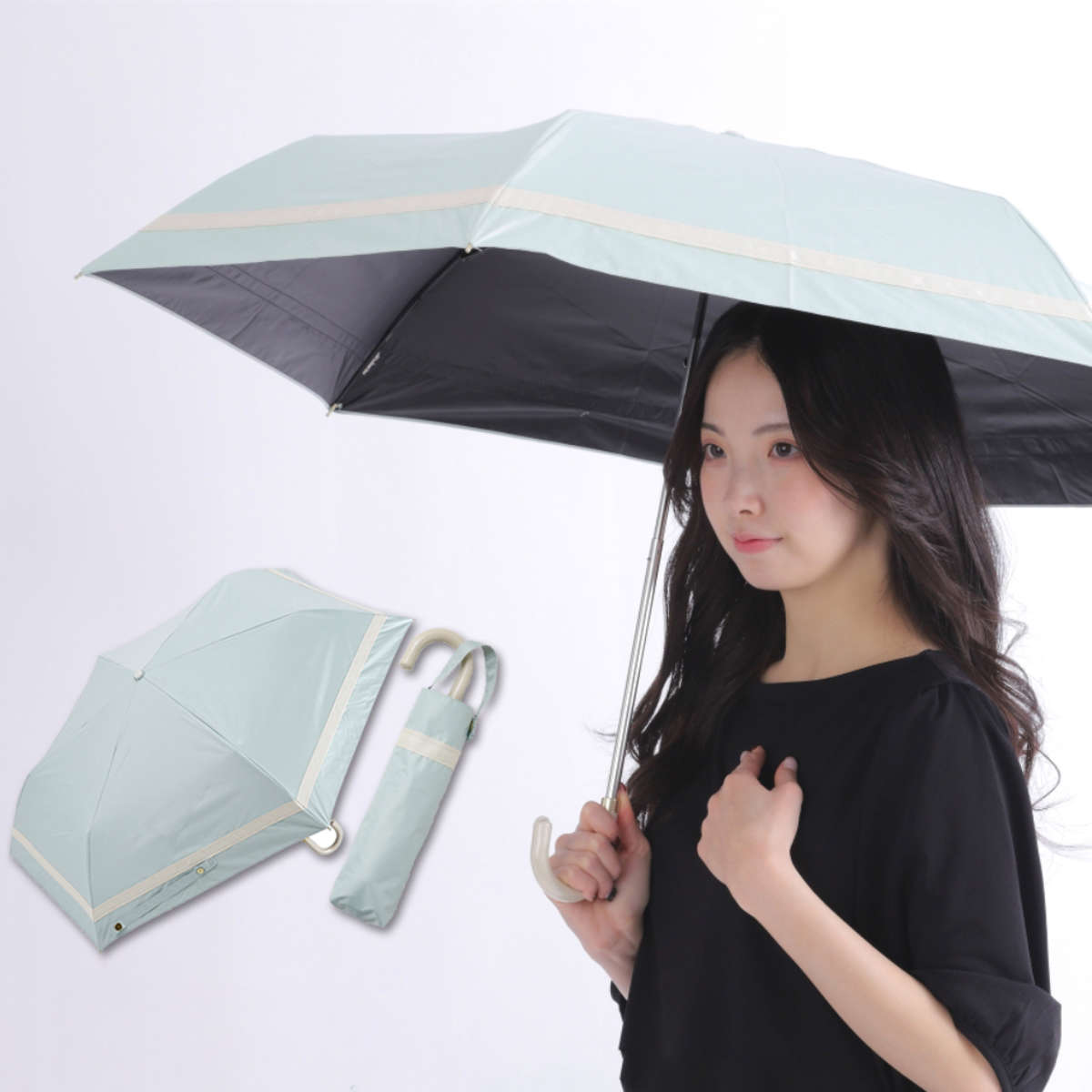 折りたたみ傘 晴雨兼用 LINEDROPS グログランリボン 50cm 手開き式