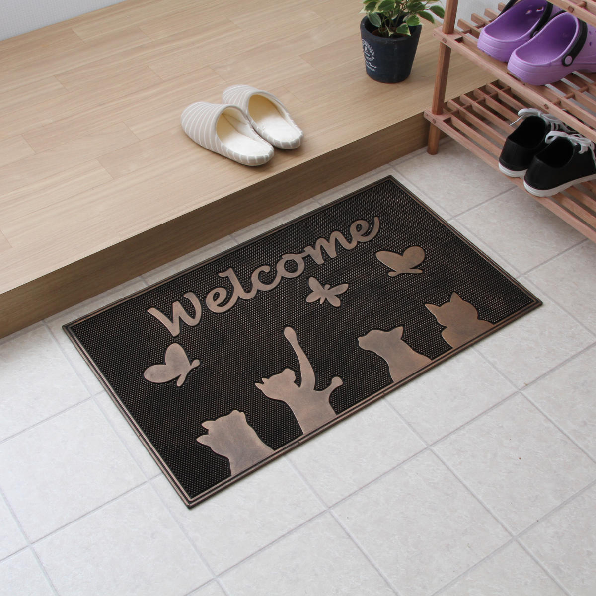 不二貿易（Fuji Boeki） 玄関マット 屋外 ラバーマット 猫 45×75 （ 泥
