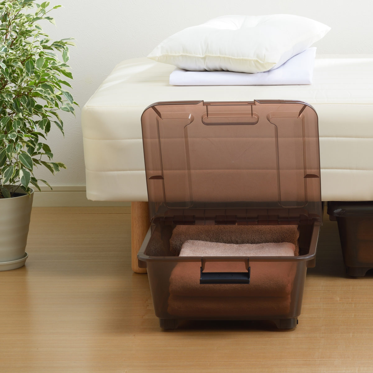 Sanca（ファッション） 収納ケース ベッド下 収納BOX スモーク 同色4個