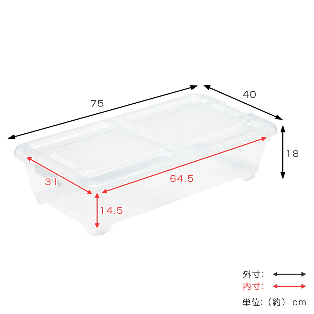 Sanca（サンカ） 収納ケース ベッド下 収納BOX スモーク 幅40×奥行75