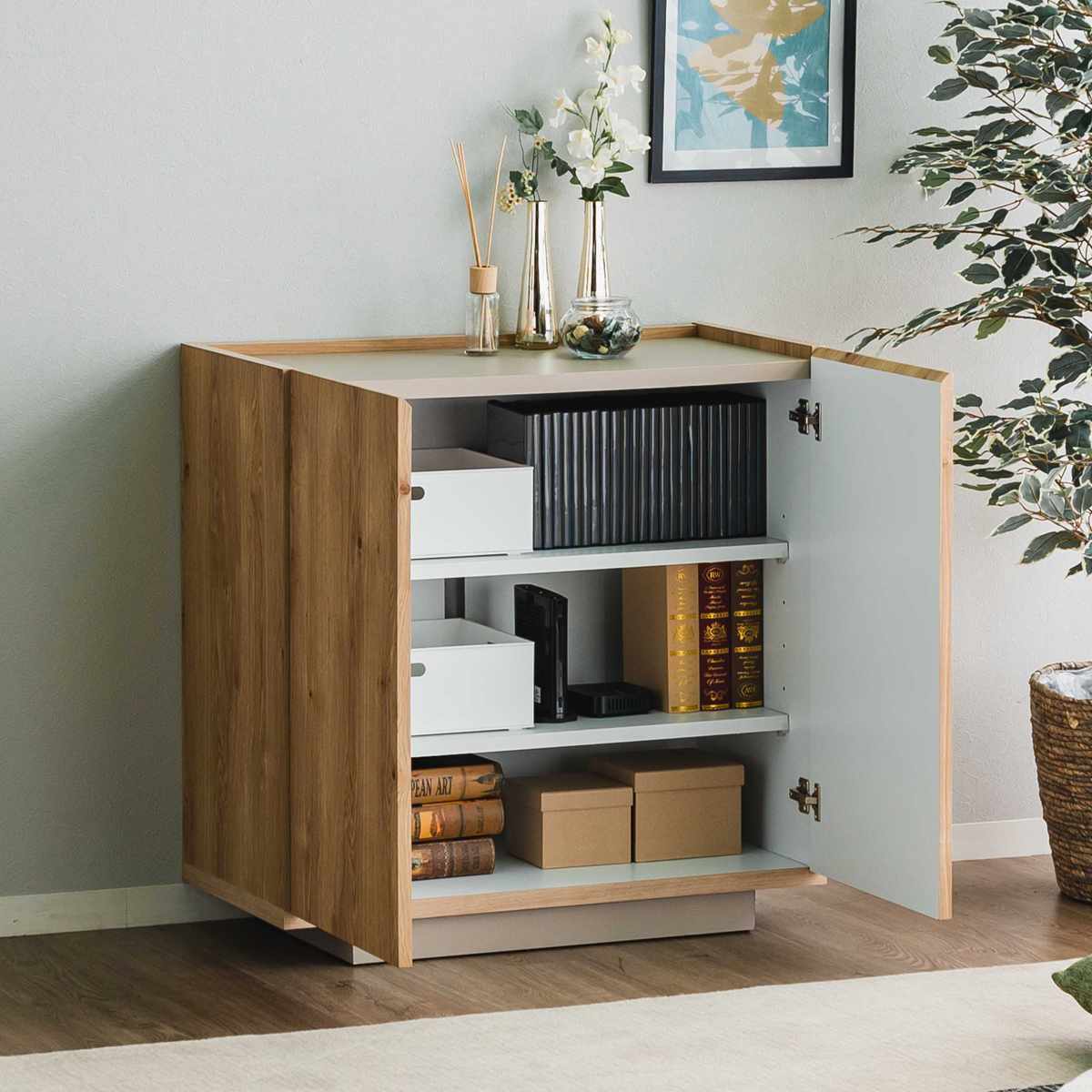 キャビネット 幅80cm 北欧モダン 可動棚 日本製 完成品 （ 棚 ラック