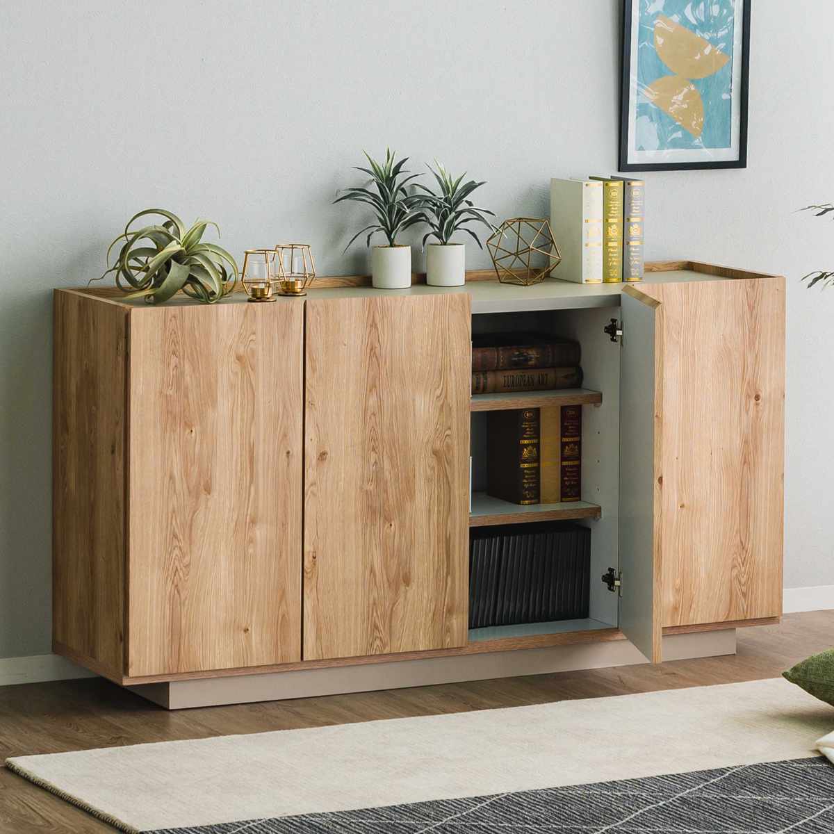 家具　棚　収納ボックス　収納棚　食器棚　本棚　キャビネット　タンス　新品 キャビネット 幅150cm 北欧モダン 可動棚 日本製 完成品 （ 棚 ラック