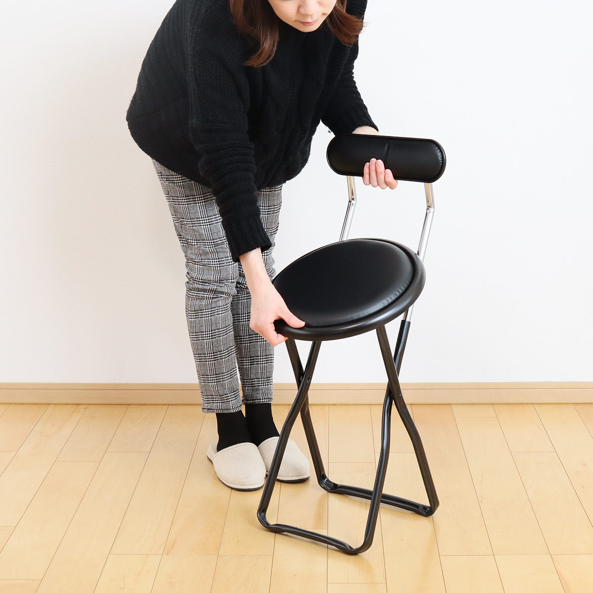 ルネセイコー ナチュラル/ブラック（折りたたみ式椅子 ) ルネセイコウ 折りたたみ椅子 高さ調節 6段階調節 リリィチェア 木製