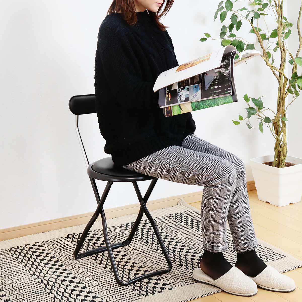 ルネセイコウ 折りたたみ椅子 座面高44cm キャプテンチェア ミドル