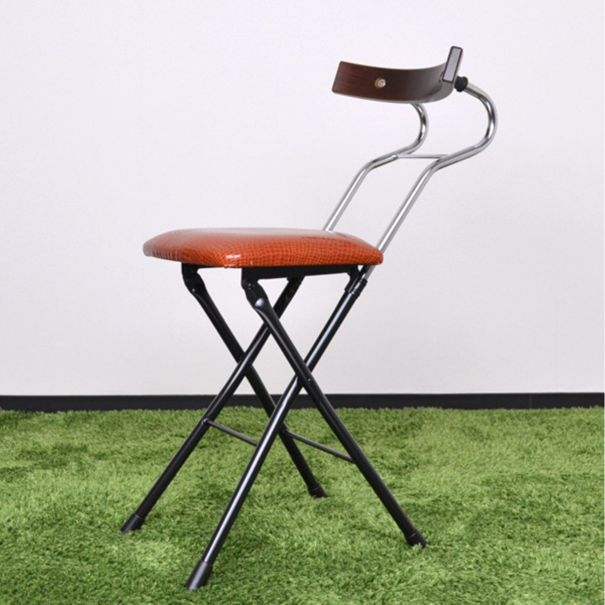 ルネセイコウ 折りたたみ椅子 座面高47.5cm 背もたれ付 レザー調