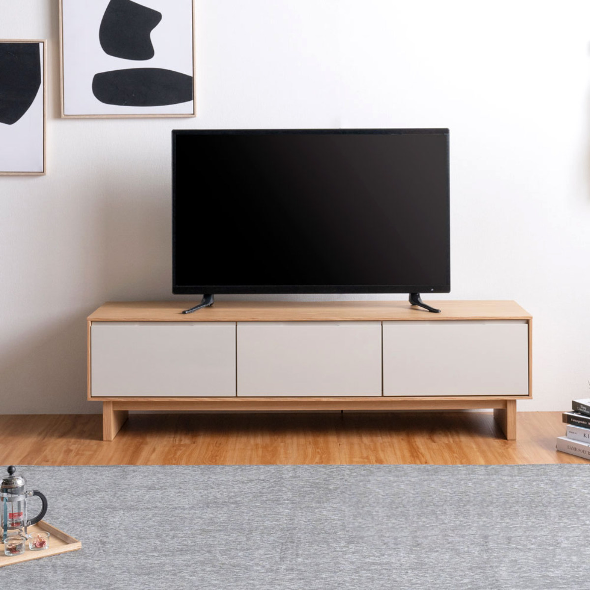 テレビ台 幅150cm 脚付き フルスライドレール 天然木 完成品