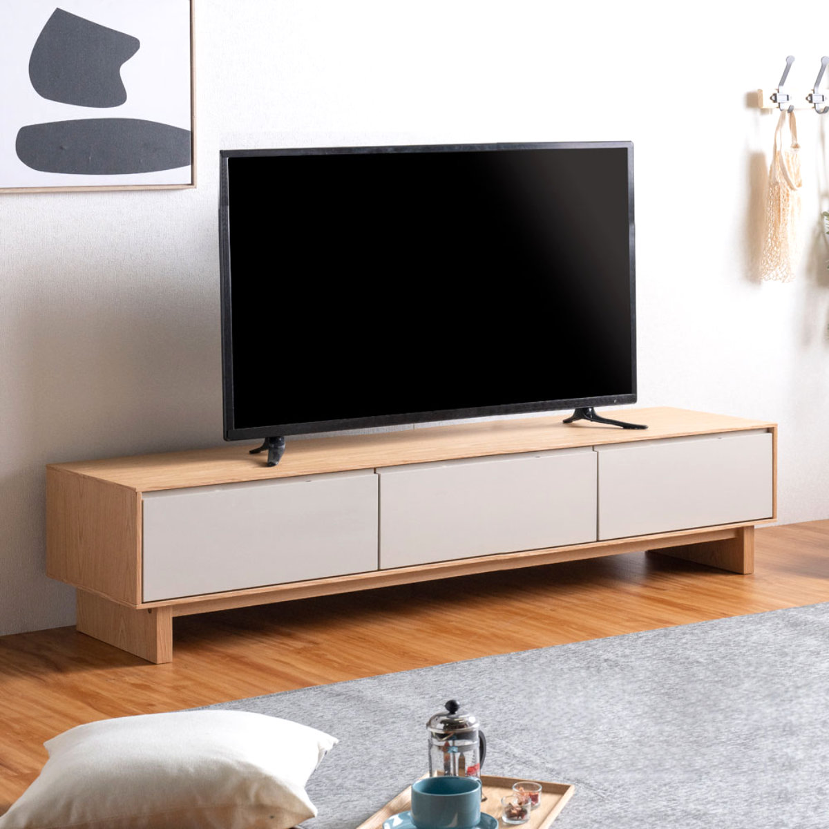 テレビ台 幅210cm 脚付き フルスライドレール 天然木 完成品