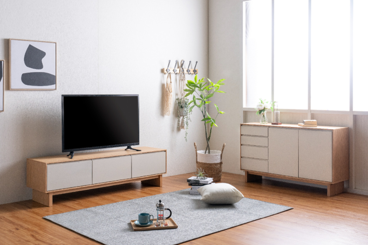 テレビ台 幅210cm 脚付き フルスライドレール 天然木 完成品