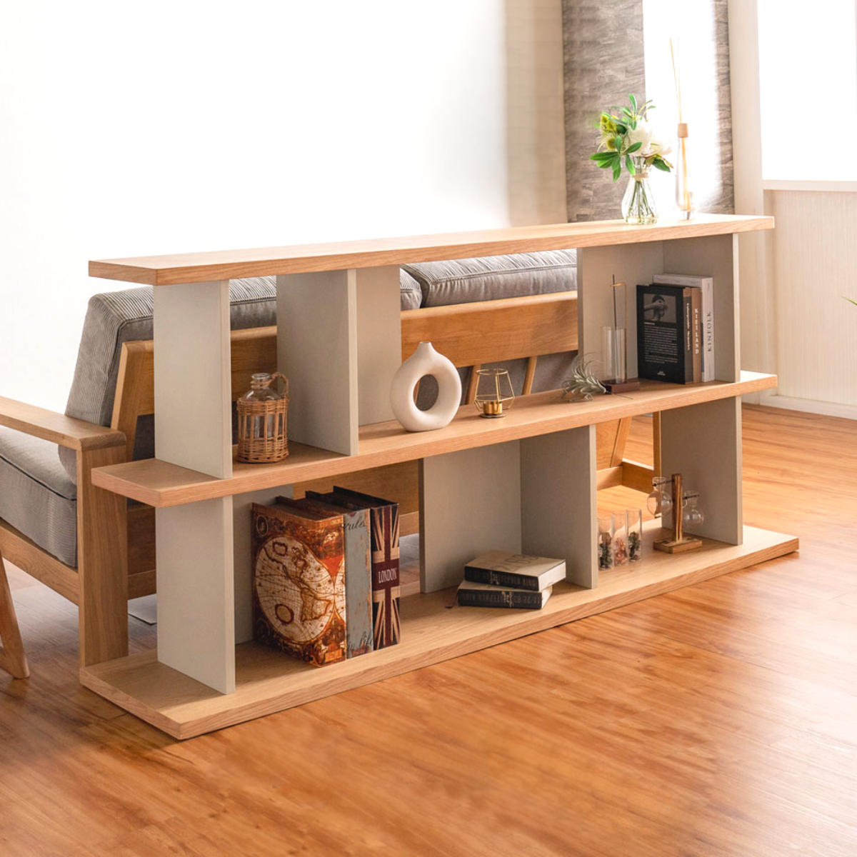 オープンシェルフ 幅180cm 天然木 くすみカラー （ シェルフ バック