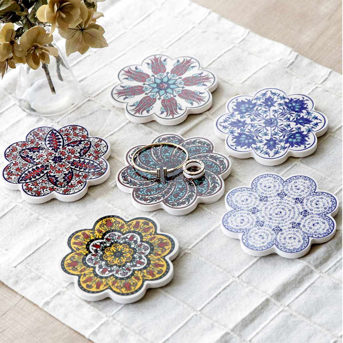 コースター 11cm IZNIK タイルコースター 陶器 （ トルコ陶器 トルコ