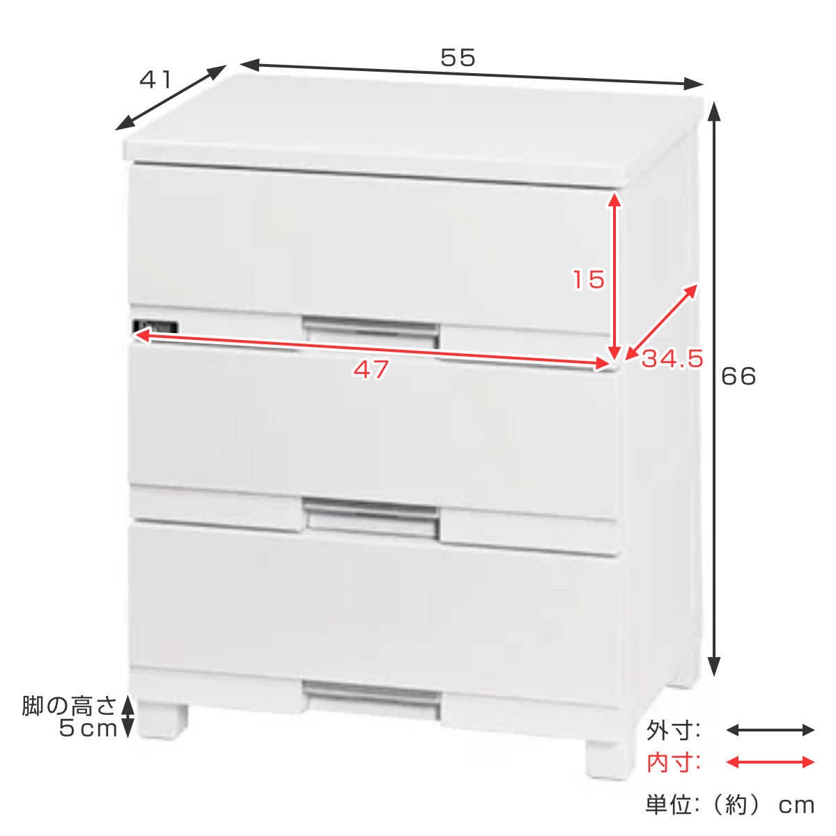 チェスト フィッツプラス プレミアム 3段 幅55×奥行41×高さ66cm FP5503 （ Fits プラスチック 引き出し タンス 日本製 完成品  ） :4904746065063:お弁当グッズのカラフルボックス - 通販 - Yahoo!ショッピング