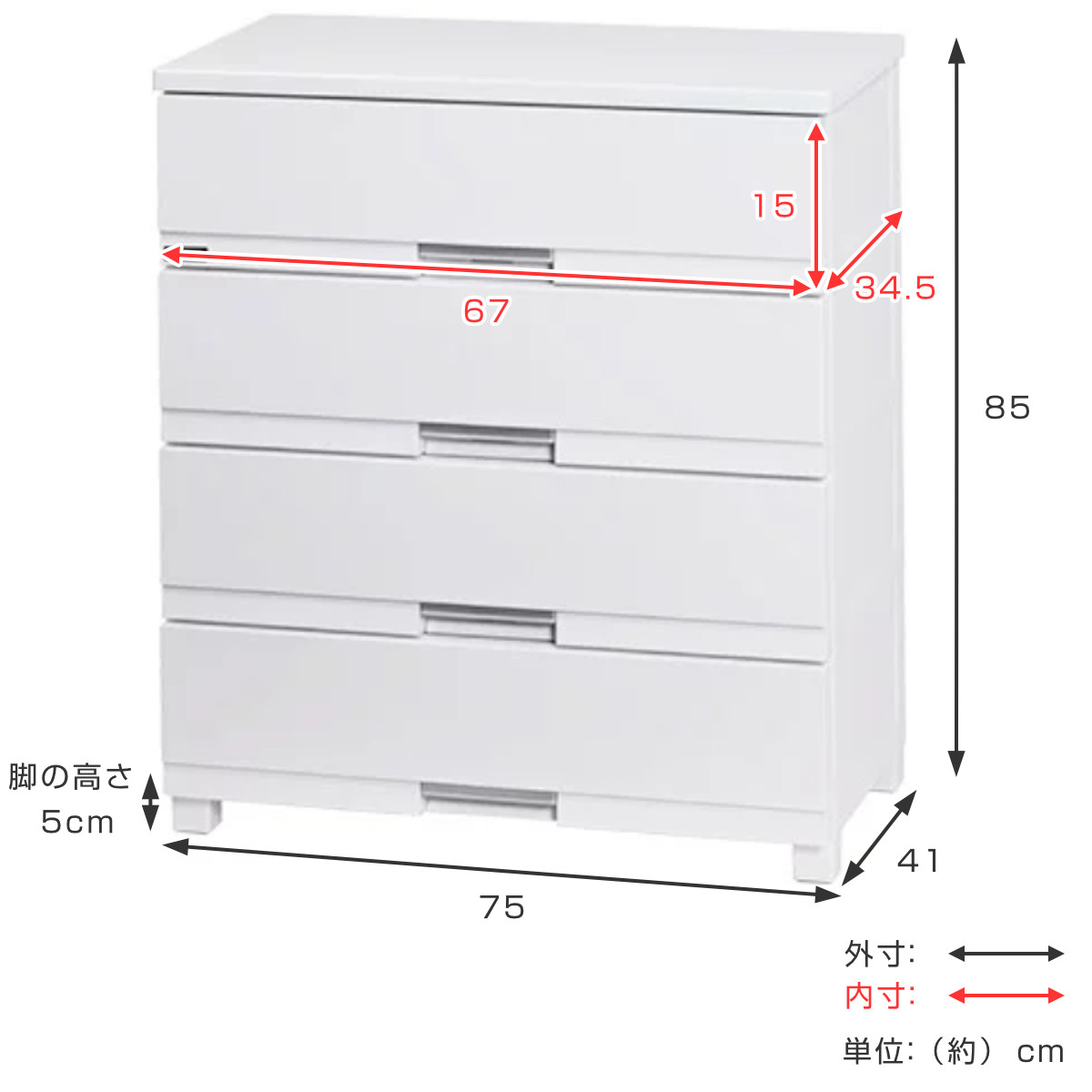 Fits チェスト フィッツプラス プレミアム 4段 幅75×奥行41×高さ85cm