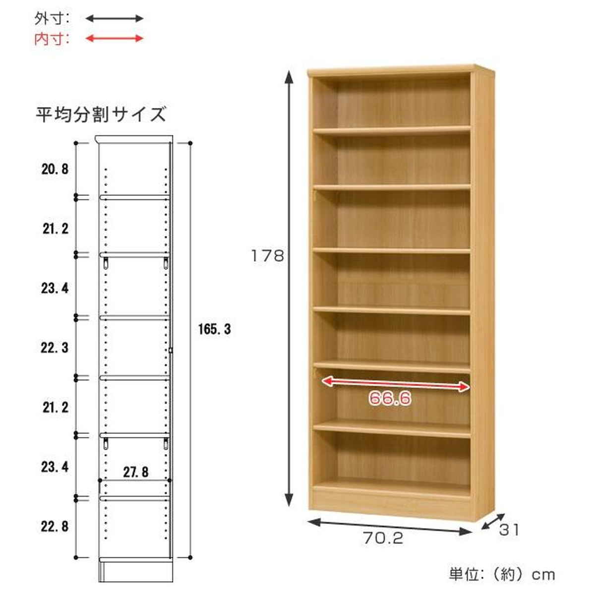 本棚 ブックシェルフ エースラック カラーラック 約幅70cm 約高さ180cm