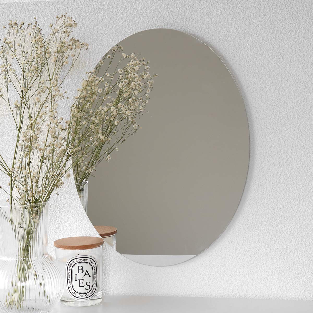 割れない鏡 セーフティミラー楕円 小 横28.5×縦37.5cm （ 鏡 壁掛け